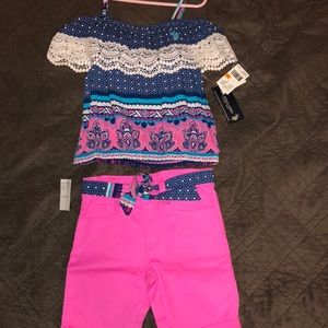 NWT U.S. Polo Assn. - Girl’s Blouse + Long Shorts